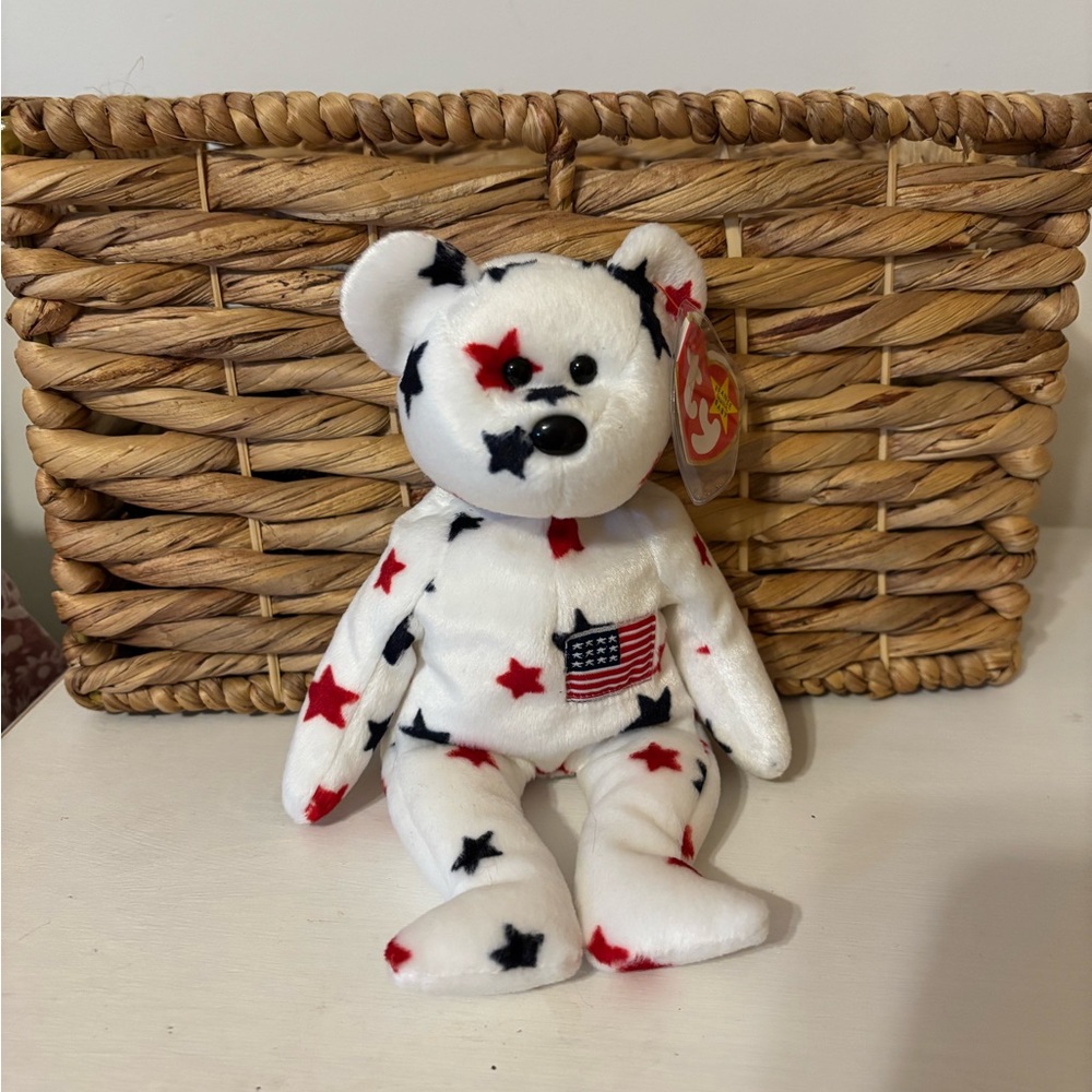 Ty Glory Plush Bear with Red and Blue Stars